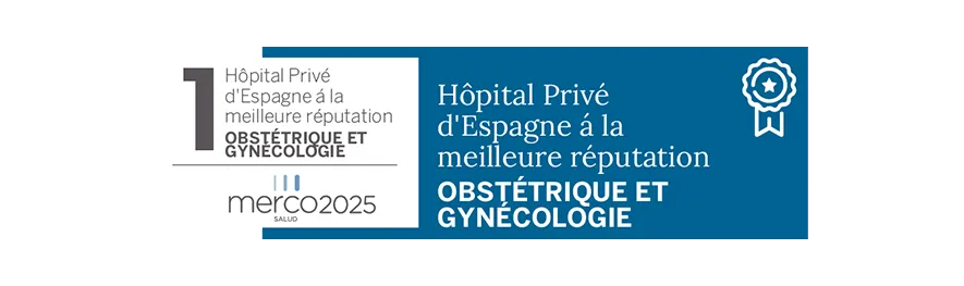 Merco Salud 2025. Gynécologie Image du label de reconnaissance Merco Salud 2025 en obstétrique et gynécologie. Clinique Université de Navarre