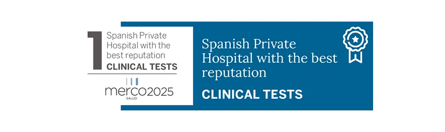 Merco Salud 2025. Clinic Tests Merco Salud 2025 Clinical Tests recognition seal image. Clínica Universidad de Navarra